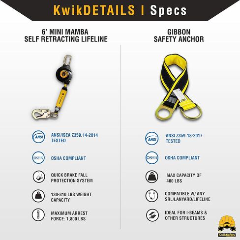 KwikSafety - 6' mini Mamba Twin-Leg Self Retracting Lifeline [NO Tangle Web] Class 1 Retractable Safety Lanyard SRL ANSI OSHA in Saudi Arabia
