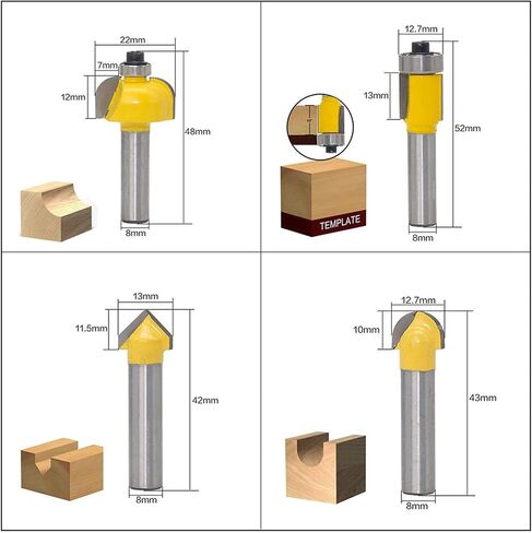 Router Bit Set Wood Carbide 8mm Shank Woodworking Trimming Engraving Carving Tools 12Pcs in Saudi Arabia