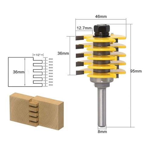 Adjustable Box Finger Joint Bits Tools with 5 Individual Finger 8mm 1/2 Inch 1Pcs(34mm) in Saudi Arabia