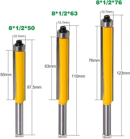 2 Edges Lengthen Flush Trim Router Bit with Bearing for Wood 8mm Shank 1Pcs(3pcs) in Saudi Arabia