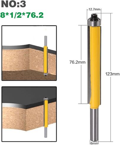 2 Edges Lengthen Flush Trim Router Bit with Bearing for Wood 8mm Shank 1Pcs(3pcs) in Saudi Arabia