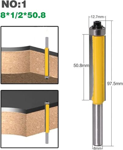 2 Edges Lengthen Flush Trim Router Bit with Bearing for Wood 8mm Shank 1Pcs(3pcs) in Saudi Arabia