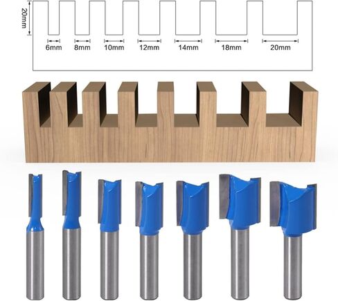8mm Shank Straight Woodworking Bit Set Straight End Trimmer Cleaning Flush Trim 6/8/10/12/14/18/20mm 7Pcs in Saudi Arabia