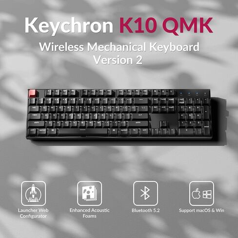 Keychron K10 Full Size Layout White LED Backlit Hot-Swappable Mechanical Keyboard for Mac Windows, Multitasking 104-Key Bluetooth Wireless/USB Wired Computer Keyboard with Gateron G Pro Brown Switch in Saudi Arabia