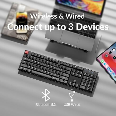 Keychron K10 Full Size Layout White LED Backlit Hot-Swappable Mechanical Keyboard for Mac Windows, Multitasking 104-Key Bluetooth Wireless/USB Wired Computer Keyboard with Gateron G Pro Brown Switch in Saudi Arabia
