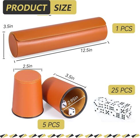 Leather Dice Cup Set, 5 Black Leather Dice Cups + 25 Dice + Exclusive Storage and Transport Case Made of Faux Leather with Magnetic Closure. in Kuwait