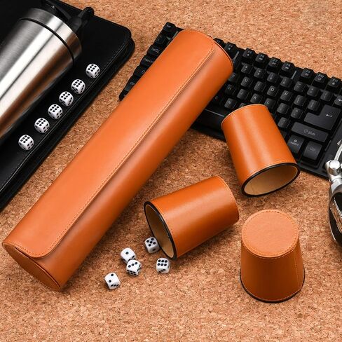 Leather Dice Cup Set, 5 Black Leather Dice Cups + 25 Dice + Exclusive Storage and Transport Case Made of Faux Leather with Magnetic Closure. in Kuwait