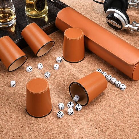 Leather Dice Cup Set, 5 Black Leather Dice Cups + 25 Dice + Exclusive Storage and Transport Case Made of Faux Leather with Magnetic Closure. in Kuwait