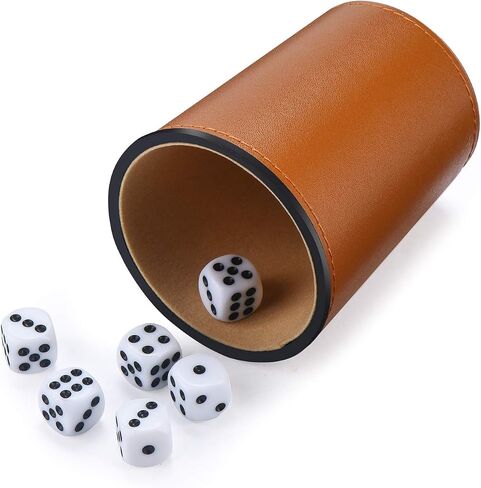 Leather Dice Cup Set, 5 Black Leather Dice Cups + 25 Dice + Exclusive Storage and Transport Case Made of Faux Leather with Magnetic Closure. in Kuwait