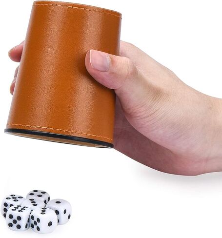 Leather Dice Cup Set, 5 Black Leather Dice Cups + 25 Dice + Exclusive Storage and Transport Case Made of Faux Leather with Magnetic Closure. in Kuwait
