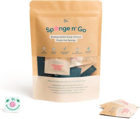 Sponge n' Go: Mini Travel Dish Soap & Sponges | Eco-Friendly, Soap-Infused, Single-Use Cellulose Compressed Sponges | Your On-The-Go Cleaning Companion for Trips, Camps, Work (Pack 20) in Saudi Arabia