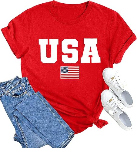 American Flag Shirt Women USA Graphic Tees 4th of July Shirts USA Flag Star and Stripes Patriotic T-Shirt Tops in Saudi Arabia