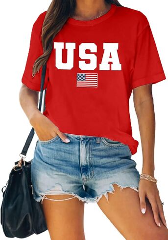 American Flag Shirt Women USA Graphic Tees 4th of July Shirts USA Flag Star and Stripes Patriotic T-Shirt Tops in Saudi Arabia