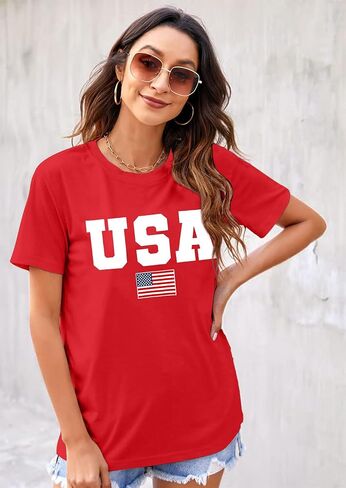 American Flag Shirt Women USA Graphic Tees 4th of July Shirts USA Flag Star and Stripes Patriotic T-Shirt Tops in Saudi Arabia
