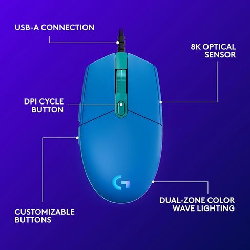 Logitech G203 Wired Gaming Mouse - Black | LIGHTSYNC RGB, On-Board Memory, 6 Programmable Buttons, Compabile with PC/Mac in Kuwait