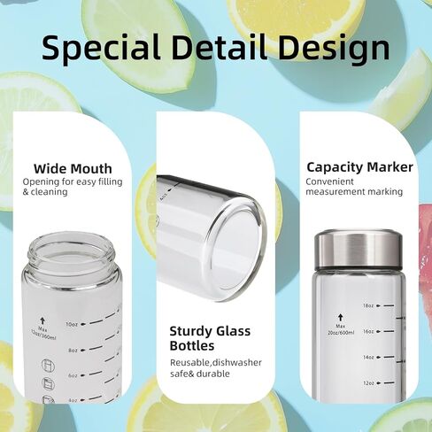 Glass Juice Bottles 16oz - 2 Pack Wide Mouth Water Bottles with Lids for Juicing Reusable Juice Bottles for Smoothie Beverage Storage BPA Free Leakproof Borosilicate in Saudi Arabia