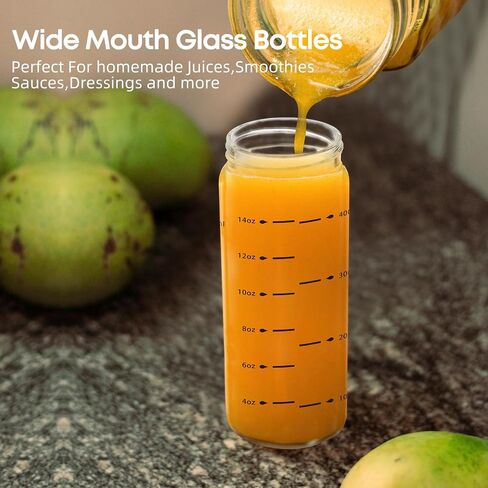 Glass Juice Bottles 16oz - 2 Pack Wide Mouth Water Bottles with Lids for Juicing Reusable Juice Bottles for Smoothie Beverage Storage BPA Free Leakproof Borosilicate in Saudi Arabia