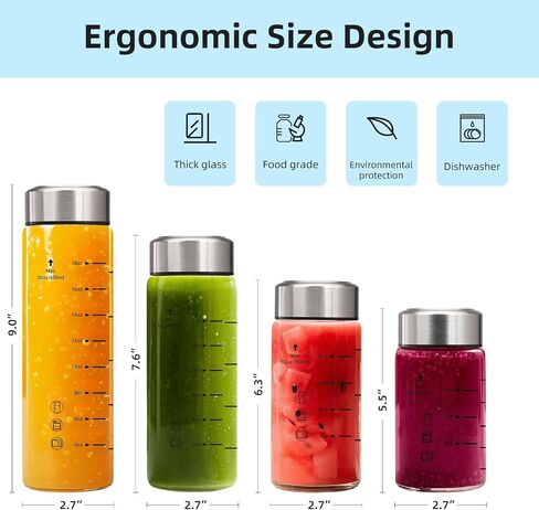 Glass Juice Bottles 16oz - 2 Pack Wide Mouth Water Bottles with Lids for Juicing Reusable Juice Bottles for Smoothie Beverage Storage BPA Free Leakproof Borosilicate in Saudi Arabia