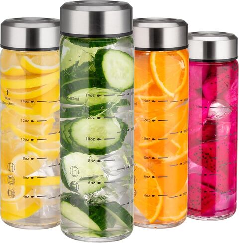 Glass Juice Bottles 16oz - 2 Pack Wide Mouth Water Bottles with Lids for Juicing Reusable Juice Bottles for Smoothie Beverage Storage BPA Free Leakproof Borosilicate in Saudi Arabia