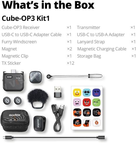 Godox Cube-Op3 اللافاني اللافالير لافالييه ل DJI Osmo Pocket 3 ، إلغاء الضوضاء ، عمر البطارية 10 ساعات ، ميكروفون لاسلكي صغير للكاميرا/iPhone/Android ، VLOG ، البث المباشر (OP3) in Kuwait