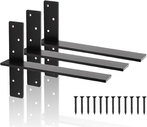 Floating Shelf Brackets 3 Pack, 16" x 2.5" Free Hanging Countertop Support Brackets, 3/8" Thick Floating Wall Mount for Granite, Vanity, Shower Bench, Cabinets, Dishwasher, DIY Projects in Saudi Arabia