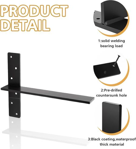 Floating Shelf Brackets 3 Pack, 16" x 2.5" Free Hanging Countertop Support Brackets, 3/8" Thick Floating Wall Mount for Granite, Vanity, Shower Bench, Cabinets, Dishwasher, DIY Projects in Saudi Arabia