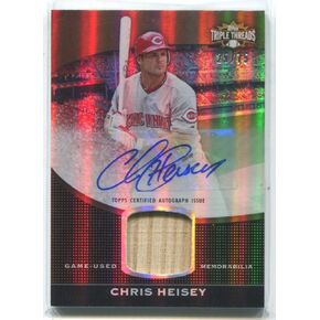 2011 Topps Triple Threads #TTUAR-73 Chris Heisey Autographed Bat Card 25/75 - Baseball Slabbed Autographed Cards in Kuwait