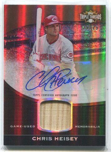 2011 Topps Triple Threads #TTUAR-73 Chris Heisey Autographed Bat Card 25/75 - Baseball Slabbed Autographed Cards in Kuwait