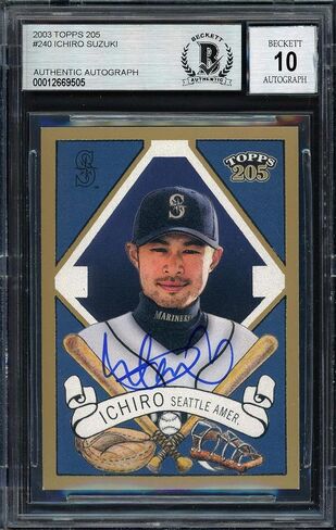 Ichiro Suzuki Motographed 2003 Topps 205 Card #240 Seattle Mariners Auto Grade 10 Beckett Bas #12669505 - Baseball Slabbed Cards in Saudi Arabia