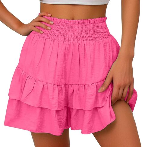 Ruffle Shorts Women Cute Summer Athletic Flowy Pleated Beach Shorts Lightweight High Elastic Waisted Mini Skirt in Saudi Arabia