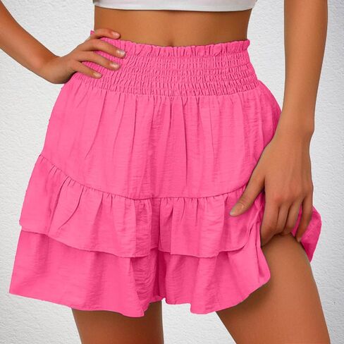 Ruffle Shorts Women Cute Summer Athletic Flowy Pleated Beach Shorts Lightweight High Elastic Waisted Mini Skirt in Saudi Arabia