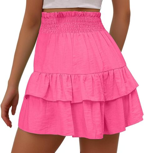 Ruffle Shorts Women Cute Summer Athletic Flowy Pleated Beach Shorts Lightweight High Elastic Waisted Mini Skirt in Saudi Arabia