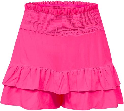 Ruffle Shorts Women Cute Summer Athletic Flowy Pleated Beach Shorts Lightweight High Elastic Waisted Mini Skirt in Saudi Arabia