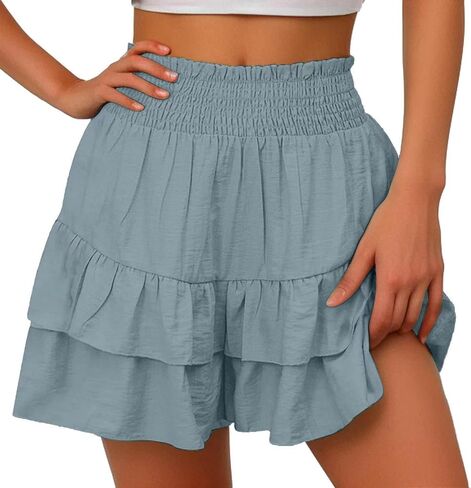 Ruffle Shorts Women Cute Summer Athletic Flowy Pleated Beach Shorts Lightweight High Elastic Waisted Mini Skirt in Saudi Arabia