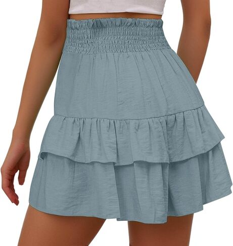 Ruffle Shorts Women Cute Summer Athletic Flowy Pleated Beach Shorts Lightweight High Elastic Waisted Mini Skirt in Saudi Arabia