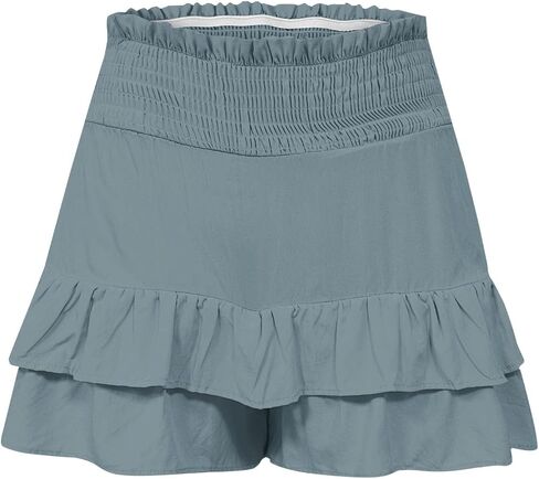 Ruffle Shorts Women Cute Summer Athletic Flowy Pleated Beach Shorts Lightweight High Elastic Waisted Mini Skirt in Saudi Arabia