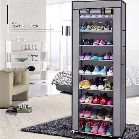 pinion hardware for mechanical rotation 10 Layers Home 9 Grids Simple Dusproof Shoe Cabinet Nonwoven Dorm Assembled Shoe Storage Organizer Shoe Rack Shelf(Dark Khaki) in Saudi Arabia