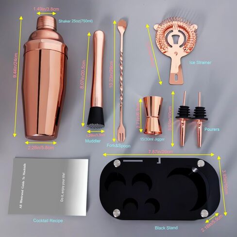 مجموعة شاكر كوكتيل 9pcs ، مجموعة نادل ، شاكر الكوكتيل مع حامل ، خلط الشراب يشمل الهزازات ، مصفاة ، jigger ، ملعقة خلاط البار ، muddler ، صب الأدوات ، البار (الفضة) in Kuwait
