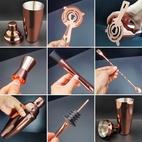 مجموعة شاكر كوكتيل 9pcs ، مجموعة نادل ، شاكر الكوكتيل مع حامل ، خلط الشراب يشمل الهزازات ، مصفاة ، jigger ، ملعقة خلاط البار ، muddler ، صب الأدوات ، البار (الفضة) in Kuwait