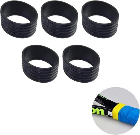 5Pcs Black Tennis Racket Handle Rubber Ring Stretchy Tennis Racquet Band Overgrips, Racket Grips, Racquet Accessories in Saudi Arabia