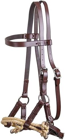 Double S Double Rope Side Pull | Ideal for Sensitive Horses | Double Lariat Rope for Leverage | Grade A Single Ply Leather | Adjustable Cheeks, Curb, and Throatlatch | Classic Browband Design in Saudi Arabia