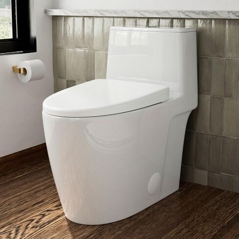 17.3" Elongated One Piece Toilet with Rimless Swirl Flush, Los Flexi Modern Toilets For Bathrooms, ADA Chair Height, Dual Flush 1.0/1.28 GPF, White 17 Inch Toilet Bowl, Soft-Close Seat & 12" Rough-In in Kuwait