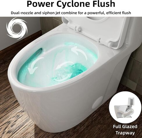 17.3" Elongated One Piece Toilet with Rimless Swirl Flush, Los Flexi Modern Toilets For Bathrooms, ADA Chair Height, Dual Flush 1.0/1.28 GPF, White 17 Inch Toilet Bowl, Soft-Close Seat & 12" Rough-In in Kuwait
