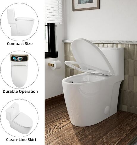 17.3" Elongated One Piece Toilet with Rimless Swirl Flush, Los Flexi Modern Toilets For Bathrooms, ADA Chair Height, Dual Flush 1.0/1.28 GPF, White 17 Inch Toilet Bowl, Soft-Close Seat & 12" Rough-In in Kuwait