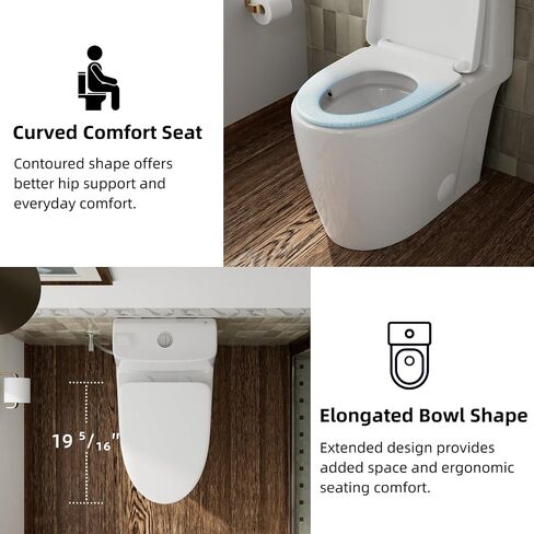 17.3" Elongated One Piece Toilet with Rimless Swirl Flush, Los Flexi Modern Toilets For Bathrooms, ADA Chair Height, Dual Flush 1.0/1.28 GPF, White 17 Inch Toilet Bowl, Soft-Close Seat & 12" Rough-In in Kuwait