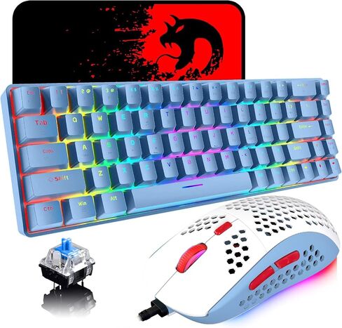 60% Mechanical Gaming Keyboard Mini 68 Keys Wired Type C 18 RGB Backlight Effects,Lightweight RGB 6400DPI Honeycomb Mouse,Large Mouse Pad Compatible With PS4,Xbox,PC,Laptop,MAC (black/blue switch) in Saudi Arabia