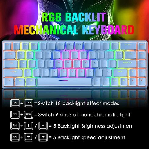 60% Mechanical Gaming Keyboard Mini 68 Keys Wired Type C 18 RGB Backlight Effects,Lightweight RGB 6400DPI Honeycomb Mouse,Large Mouse Pad Compatible With PS4,Xbox,PC,Laptop,MAC (black/blue switch) in Saudi Arabia