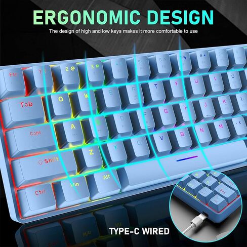 60% Mechanical Gaming Keyboard Mini 68 Keys Wired Type C 18 RGB Backlight Effects,Lightweight RGB 6400DPI Honeycomb Mouse,Large Mouse Pad Compatible With PS4,Xbox,PC,Laptop,MAC (black/blue switch) in Saudi Arabia
