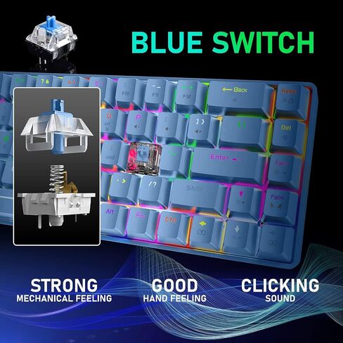 60% Mechanical Gaming Keyboard Mini 68 Keys Wired Type C 18 RGB Backlight Effects,Lightweight RGB 6400DPI Honeycomb Mouse,Large Mouse Pad Compatible With PS4,Xbox,PC,Laptop,MAC (black/blue switch) in Saudi Arabia