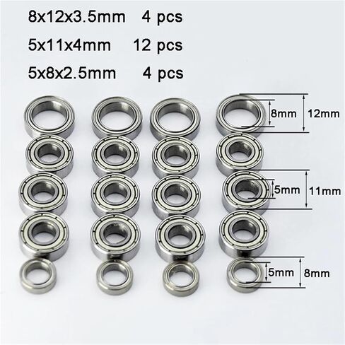20Pcs Metal Sealed Bearing Kit Set TT01 TT-01 TT01E TT01D TT02B 1/10 RC Car Bearings in Saudi Arabia